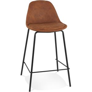 ALTEREGO Tabouret snack mi-hauteur 'GIRON MINI' en microfibre brun et pied en metal noir