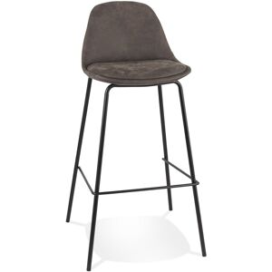 ALTEREGO Tabouret de bar 'GIRON' en microfibre gris fonce et pied en metal noir