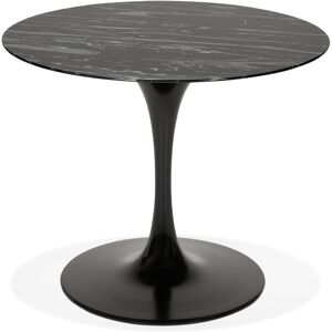 ALTEREGO Table a manger design 'GOST' ronde noire en verre effet marbre - Ø 90 CM