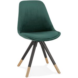 ALTEREGO Chaise design 'HAMILTON' en velours vert et pieds en bois noir