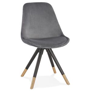 ALTEREGO Chaise design 'HAMILTON' en velours gris et pieds en bois noir