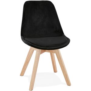 ALTEREGO Chaise en velours noir 'JOE' avec structure en bois naturel