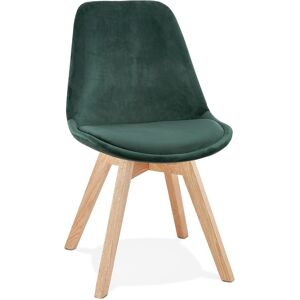 ALTEREGO Chaise en velours vert 'JOE' avec structure en bois naturel