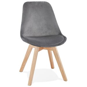 ALTEREGO Chaise en velours gris 'JOE' avec structure en bois naturel