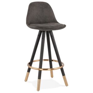 ALTEREGO Tabouret snack mi-hauteur design 'KONG MINI' en microfibre grise et pieds en bois noir