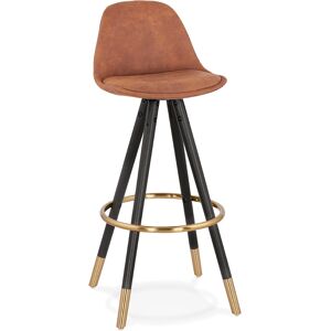 ALTEREGO Tabouret de bar design 'KONG' en microfibre brune et 4 pieds en bois noir