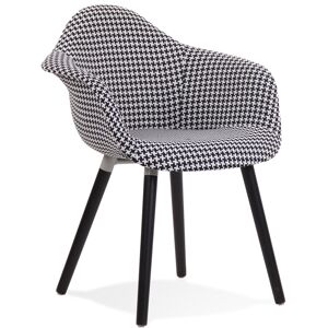 ALTEREGO Chaise design avec accoudoirs 'LARA' en tissu pied de poule noir et blanc