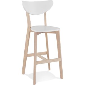 ALTEREGO Tabouret de bar 'LEONARDO' blanc avec structure en bois finition naturelle - Commande par 2 pieces / Prix pour 1 piece