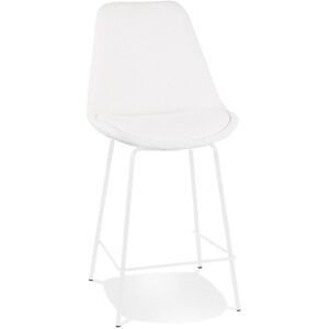 ALTEREGO Tabouret snack mi-hauteur 'LEONIE MINI' en tissu bouloche blanc et pied en metal blanc