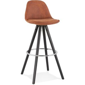 ALTEREGO Tabouret de bar 'MARKA' en microfibre brune et pieds en bois noir