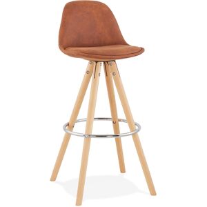 ALTEREGO Tabouret de bar 'MARKA' en microfibre brune et pieds en bois naturel