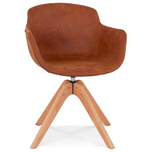 ALTEREGO Chaise avec accoudoirs 'MARTIN' en microfibre brune et pieds en bois naturel