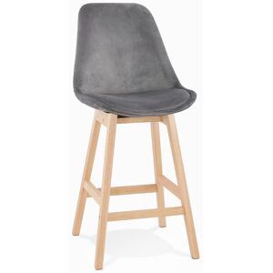 ALTEREGO Tabouret snack mi-hauteur 'MORISS MINI' en velours gris et pieds en bois naturel