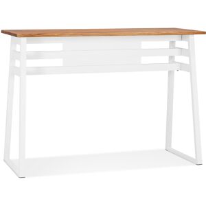 ALTEREGO Table de bar haute 'NIKI' en bois massif et pied en metal blanc - 150x60 cm