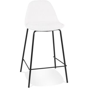 ALTEREGO Tabouret snack mi-hauteur 'PLUMAR MINI' en tissu boucle blanc et pied en metal noir