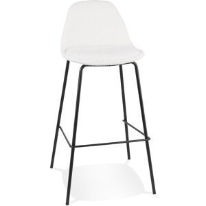 ALTEREGO Tabouret de bar 'PLUMAR' en tissu boucle blanc et pied en metal noir