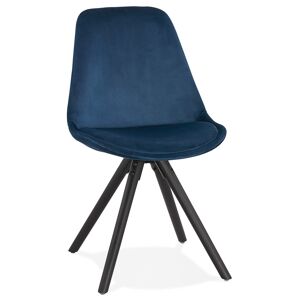 ALTEREGO Chaise vintage 'RICKY' en velours bleu et pieds en bois noir