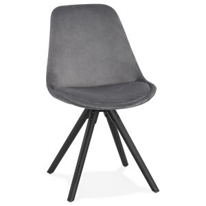 ALTEREGO Chaise vintage 'RICKY' en velours gris et pieds en bois noir