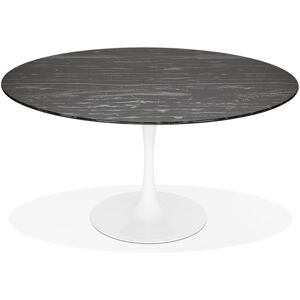 ALTEREGO Table a manger 'SHADOW' ronde en verre noir effet marbre et pied central blanc - Ø 140 CM