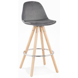 ALTEREGO Tabouret snack mi-hauteur 'SPIRIT MINI' en velours gris et pieds en bois naturel