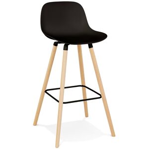 ALTEREGO Tabouret de bar 'TATSU' noir avec pieds en bois naturel