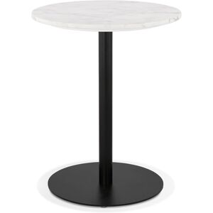 ALTEREGO Petite table bistrot ronde 'TOMY' en pierre blanche effet marbre et metal noir - Ø 60 cm