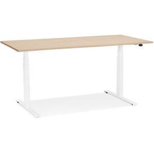 ALTEREGO Bureau assis debout electrique 'TRONIK' blanc avec plateau en bois finition naturelle - 140x70 cm