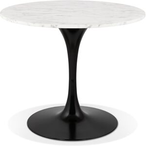 ALTEREGO Table a dîner ronde 'URSUS' en pierre blanche effet marbre et metal noir - Ø 90 cm