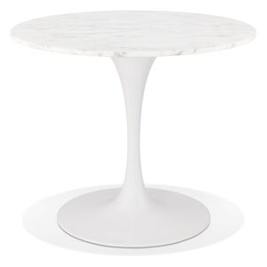 ALTEREGO Table a dîner ronde 'URSUS' en pierre blanche effet marbre et metal blanc - Ø 90 cm