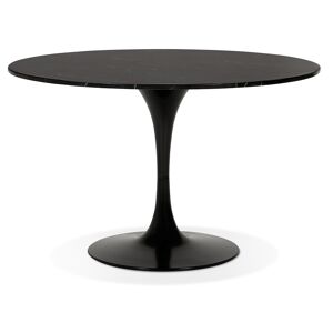 ALTEREGO Table a dîner ronde 'WITNEY' en pierre noire effet marbre et metal noir - Ø 120 cm