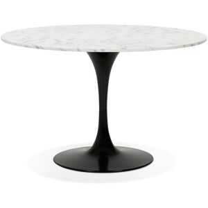 ALTEREGO Table a dîner ronde 'WITNEY' en pierre blanche effet marbre et metal noir - Ø 120 cm