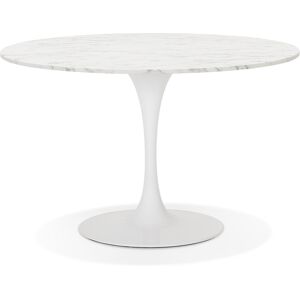 ALTEREGO Table a dîner ronde 'WITNEY' en pierre blanche effet marbre et metal blanc - Ø 120 cm