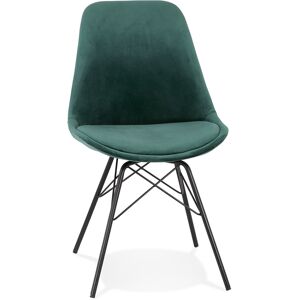 ALTEREGO Chaise design 'ZAZY' en velours vert et pieds en metal noir