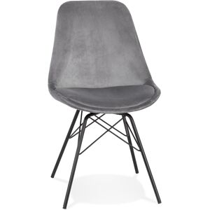 ALTEREGO Chaise design 'ZAZY' en velours gris et pieds en metal noir