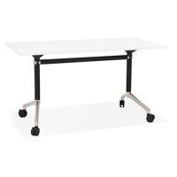 ALTEREGO Bureau pliable ‘FLEXO’ blanc sur roulettes – 140×70 cm