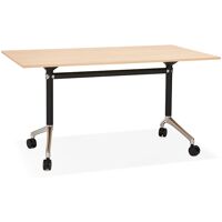 ALTEREGO Bureau pliable ‘FLEXO’ sur roulettes en bois finition naturelle – 140×70 cm