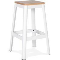 ALTEREGO Tabouret haut style industriel ‘LIDYA’ avec structure en métal blanc et assise en bois