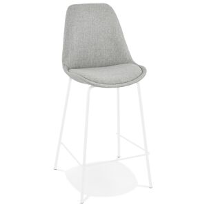 ALTEREGO Tabouret snack mi-hauteur 'ALOE MINI' en tissu gris avec pied en métal blanc