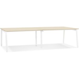 ALTEREGO Double bureau bench / table de réunion 'AMADEUS' en bois finition naturelle et métal blanc - 280x140 cm