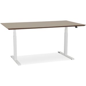 ALTEREGO Bureau assis-debout électrique 'BIONIK'avec plateau en bois finition Noyer et pied en métal blanc - 150x70 cm