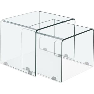 ALTEREGO Set de 2 tables gigognes design emboîtables 'BOBBY DOUBLE SIDE' en verre transparent