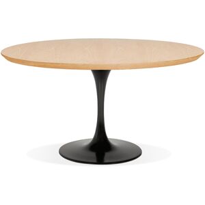 ALTEREGO Table de salle à manger ronde 'BRIK' en bois finition naturelle et pied central en métal noir - Ø 140 cm