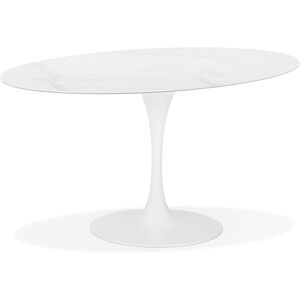 ALTEREGO Table à manger design 'CHAMAN' ovale blanche en verre effet marbre - 160x105 cm