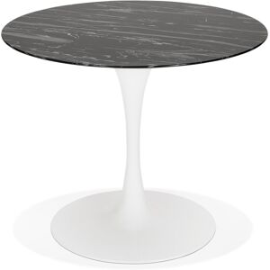 ALTEREGO Table à manger 'GOST' ronde en verre noir effet marbre et pied central blanc - Ø 90 CM