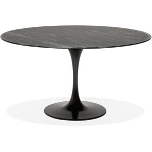 ALTEREGO Table à manger design 'SHADOW' ronde noire en verre effet marbre - Ø 140 CM