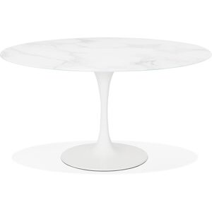 ALTEREGO Table à manger design 'SHADOW' ronde blanche en verre effet marbre - Ø 140 CM