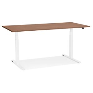 ALTEREGO Bureau assis debout électrique 'TRONIK' blanc avec plateau en bois finition Noyer - 140x70 cm