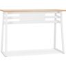 ALTEREGO Table de bar haute 'NIKI' en bois finition naturelle et pied en métal blanc - 150x60 cm