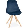 ALTEREGO Chaise vintage 'RICKY' en velours bleu et pieds en bois naturel