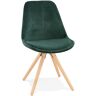 ALTEREGO Chaise vintage 'RICKY' en velours vert et pieds en bois naturel